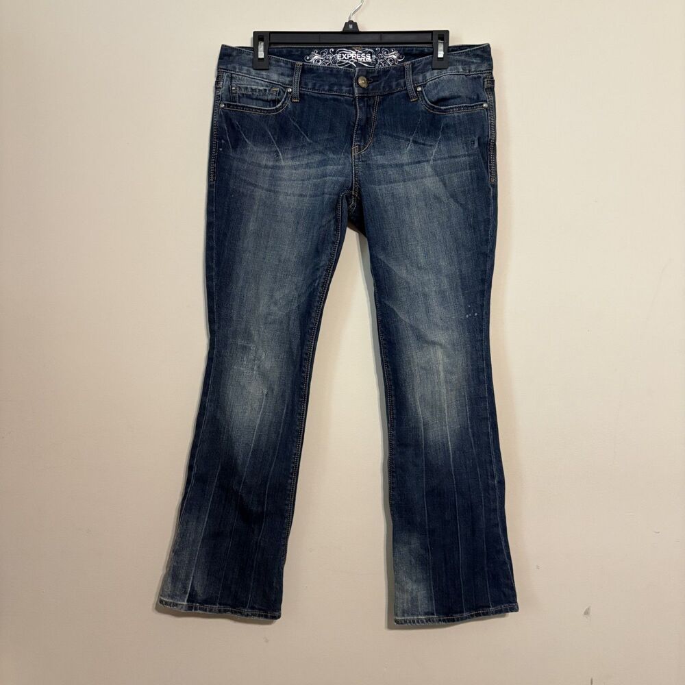 Express Women's Jeans Boot cut dark wash moderate fading 8S Low rise
